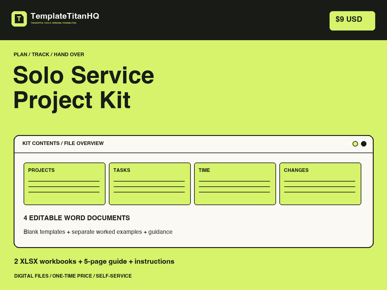 Solo Service Project Kit - Excel and Word files for solo client projects